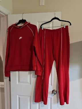 Nike Womens Red Joggers with Beige Piping